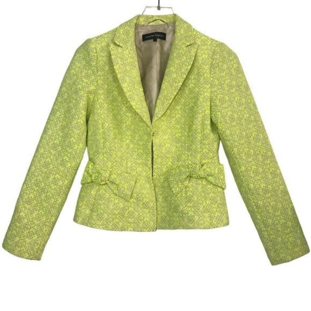 NANETTE LEPORE Lost In Love Tweed Blazer Lime Green Size 4